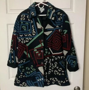 Abstrakter Mixed Media Wollmantel Damen klein verziert JA Resorts Vintage - Bild 1 von 11