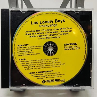LOS LONELY BOYS ROCKPANGO AUDIO CD ADVANCE COPY PROMO RARE 2011 Foto 1 de 3
