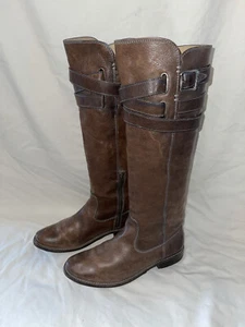 Frye Shirley 77750 Strappy Long Brown Leather Knee High Boots - Size 6.5 B GUC - Picture 1 of 11