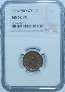 1864 NGC MS62BN FS-1301 S-2 RPD Indian Cent - Picture 1 of 3