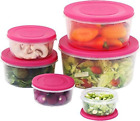 6Pck Mixing Bowls Kitchen Food Storage Containers Lids Salad Baking Picnic Pink