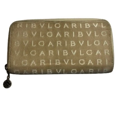 Бумажник/клатч подлинный Bvlgari желтовато-коричневый холщовый (кожаный салон) на молнии вокруг - Изображение 1 из 4