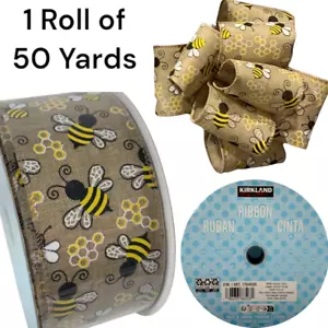 Kirkland Wire Edge Bumble Bee Ribbon 50 Yard Yellow Jacket Burlap Spring GT 2.5" - Picture 1 of 24