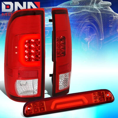 FIT 08-16 FORD SUPER DUTY LED C-BAR TAIL LIGHTS+3D THIRD BRAKE/CARGO LAMP RED - Image 1 of 4