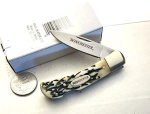 Winchester Gentleman Lockback Folder White Bone Single Bolster Knife CarboardBox - Picture 1 of 4