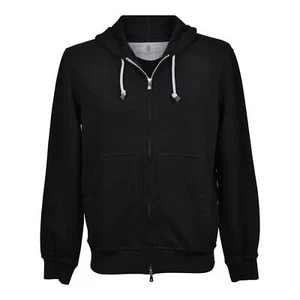 BRUNELLO CUCINELLI MEN'S JET BLACK ATHLETIC ZIP UP HOODIE SWEATSHIRT/SWEATER NEW - Picture 1 of 7