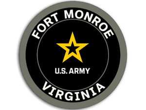 3 inch Round FORT MONROE  US Army Base Sticker (logo seal virginia) Army Lic.