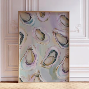 Rosa und blau Strand Sommer Küste Austernmuschel Wandkunstdruck - Bild 1 von 6