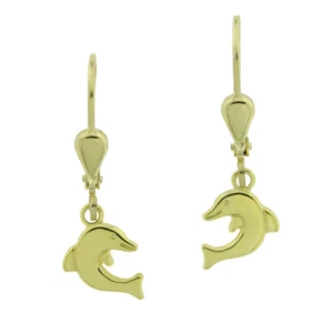 Earrings Dolphin Earrings Sweet Kids Earrings Motif Dolphin 333 Yellow Gold - Picture 1 of 3