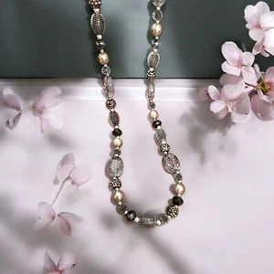 Premier Designs NYC Necklace Black Silver Tone w Hangtag Mixed Beads (R4) - Picture 1 of 7