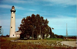 Cartolina Alpena Michigan Presque Isle Light Lake Huron vintage non pubblicata - Foto 1 di 2