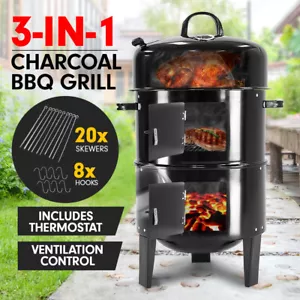 3in1 BBQ Grill Roaster Smoker Steamer - Steel Portable Outdoor Charcoal Cooking - Picture 1 of 10