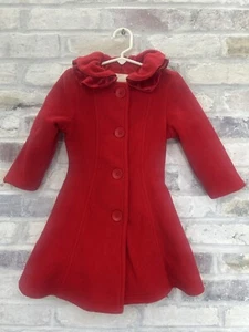 Copper Key For Dillard's Red Ruffle Neck Pea Coat Jacket Girls Small 2/3 - Picture 1 of 7