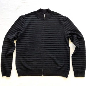 $1150 St. John Negro Rayas Mezcla de Lana de Contraste Suéter Cremallera Chaqueta Talla M - Imagen 1 de 8