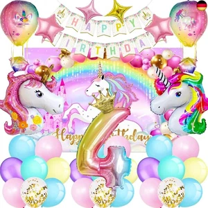Einhor Geburtstagsdeko 4 Jahre Set, Geburtstagsdeko 4 Jahre Mädchen Einhor,  - Bild 1 von 7