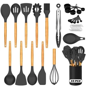 Kitchen Cooking Silicone Utensils Set, Black 33 pce Rubber Spatula Cookware A... - Foto 1 di 7