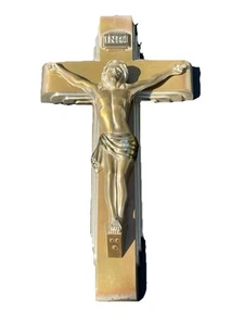 12” Large Vintage Parsons Antique Gold Finish Brass Wall Hanging Crucifix Cross - Picture 1 of 7