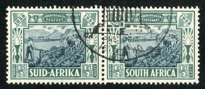 Sudáfrica 1938 sello semipostal Scott# B5, SG 76, usado, arado Voortrekker Foto 1 de 2
