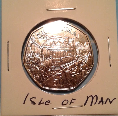 Moneda de 50 peniques de Navidad Isla de Man 1986. Foto 1 de 3