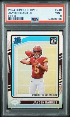 Tarjeta de novato Donruss Optic #248 Jayden Daniels Holo Prizm 2024 PSA 9 como nueva Foto 1 de 2