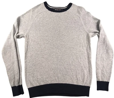 Suéter Michael Kors Para Hombres Gris Medio Azul Marino Texturizado Cuello Redondo Manga Larga Preppy Foto 1 de 4