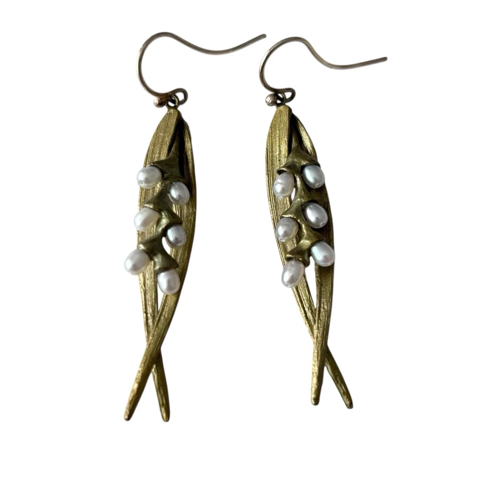 Pendientes de Arroz Michael Michaud Doble Hoja Perla Alambre Foto 1 de 4