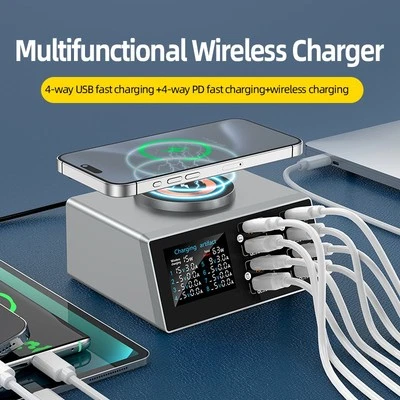Wireless Charg PD Multifunctional 9 Port Smart Fast USB Charger for Phone Tablet - Image 1 of 4