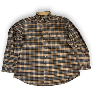 Eddie Bauer Mens L Shirt Flannel Heavy Button Up Gold Gray 100% Cotton - Picture 1 of 12