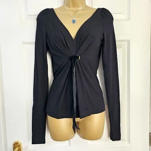 Vintage Max Mara Jersey Top Bluse schwarz Gr. M gerafft - Bild 1 von 8