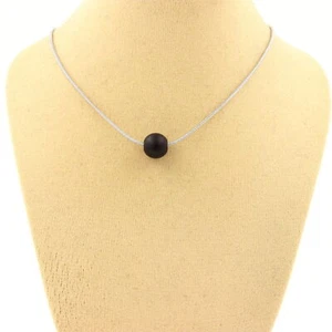 Collar 1 Perla Onyx Negro Mate 8 Mm. Cadena Acero Inoxydable. Collar Mujeres - Imagen 1 de 6