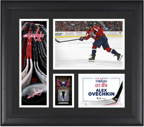 Alex Ovechkin Capitals Framed 15x17 Collage & Piece of GU Puck Cover