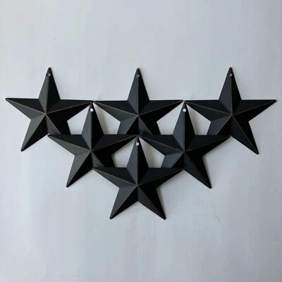 Set/12 Brown & Black Barn Star Stars 3.5" Primitive Metal Farmhouse Craft Supply - Image 1 of 4