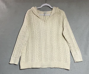 Rue Willow Sweater Women Medium Cream Knit Pullover Hooded Comfy Lounge Oversize - Picture 1 of 11