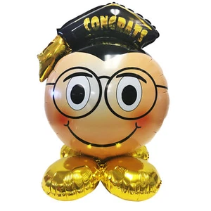 Glasses Grad Smile Face Graduation Air-Fill Foil Balloon Kit w Clip & Stick - Picture 1 of 2