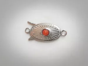1rhg Schließe, echte Koralle, Sterling-Silber rhodiniert - Picture 1 of 4