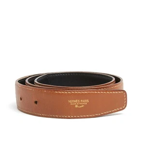 Hermès Lien 32 mm Cuir T67 Belt Gold Black Reversible Leather Strap US26 Hermes - Imagen 1 de 3