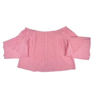 Lane Bryant Bluse 3X Orange Gestreift Boho Schulterfrei Glockenärmel Urlaub Top - Bild 1 von 12