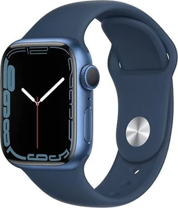 Apple Watch Series 7 41mm (GPS) Aluminium Niebieski z niebieskim paskiem sportowym - dobry - Zdjęcie 1 z 2