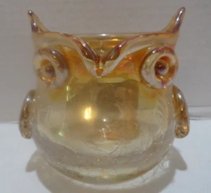FRASCO/JARRÓN/TAZA BARATIJA BÚHO VIDRIO CREPITANTE IRIDISCENTE ORO CRISTAL MURANO MCM DE COLECCIÓN - Imagen 1 de 6