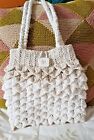 Hand crocheted white and cream/beige crocodile stitch  hand shoulder bag