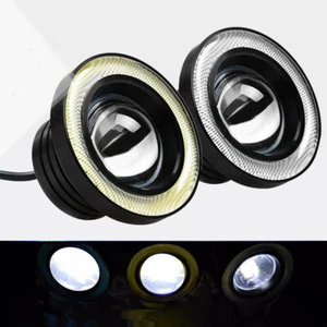 Pair 2.5" COB LED Fog Light Projector Lamp + White Halo Angle Eyes Ring Bulb DRL - Picture 1 of 6