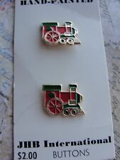 Vintage JHB Buttons Train de Noël des années 1980 2 dans son emballage d'origine métal argent vert rouge 5/8" NOV
