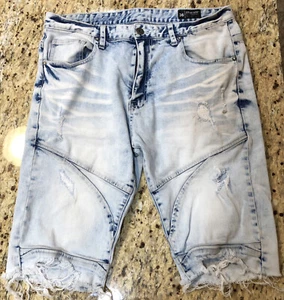 Smoke Rise Men’s Distressed Denim Cutoff Shorts Sz 36 (35x12) Light Wash Stretch - Picture 1 of 12