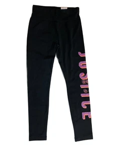 Justice Girls Size Medium Pluse 10P Black Full Length Leggings With Glitter Logo - Picture 1 of 12