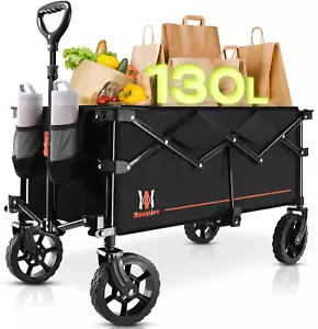 Collapsible Folding Wagon, Wagon Cart Heavy Duty Foldable with Two Drink Holders - Picture 1 of 7