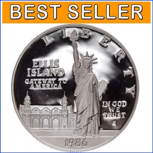 1986 S Statue of Liberty & Ellis Island Silver $1 Commemorative Proof Dollar - Picture 1 of 3