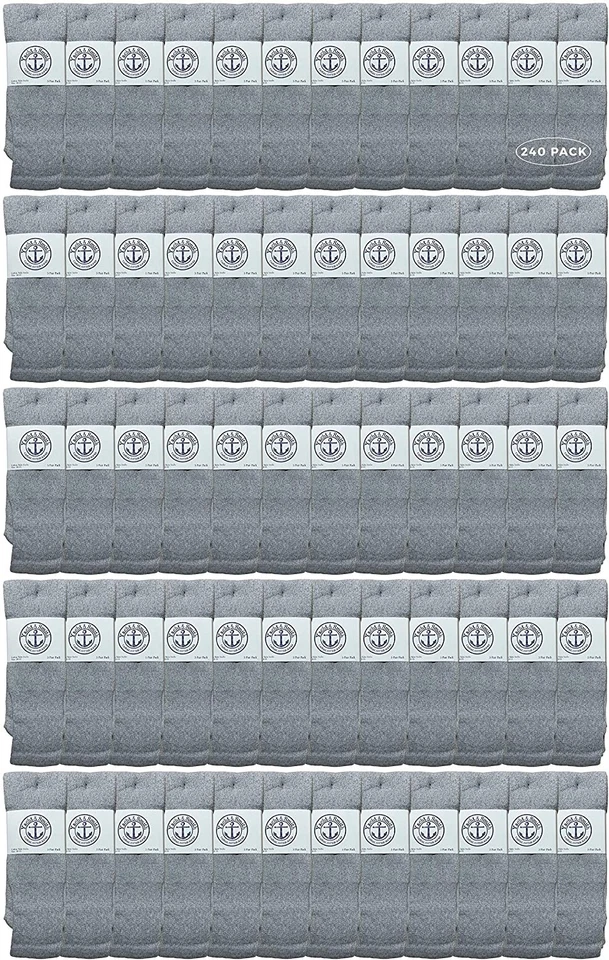 240 PK de calcetines tubo de algodón de 28 pulgadas para hombre, estilo árbitro, talla 10-13 gris liso Foto 1 de 4