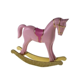 Caballo mecedor rosa de madera - Figura decorativa nostálgica navideña 26x6x23 cm - Imagen 1 de 5