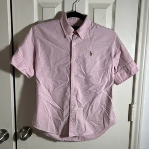 Polo Ralph Lauren donna rosa con bottoni camicia camicia manica taglia 4 - Foto 1 di 7