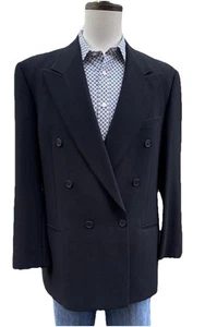 Giorgio Armani Double-Breasted Blazer Jacket Men's 40R Black Stripe Virgin Wool - Picture 1 of 12